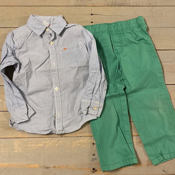 Carter’s, 2-piece set. Button down, striped shirt, green pants. GUC. 3T - Picture 1 of 6